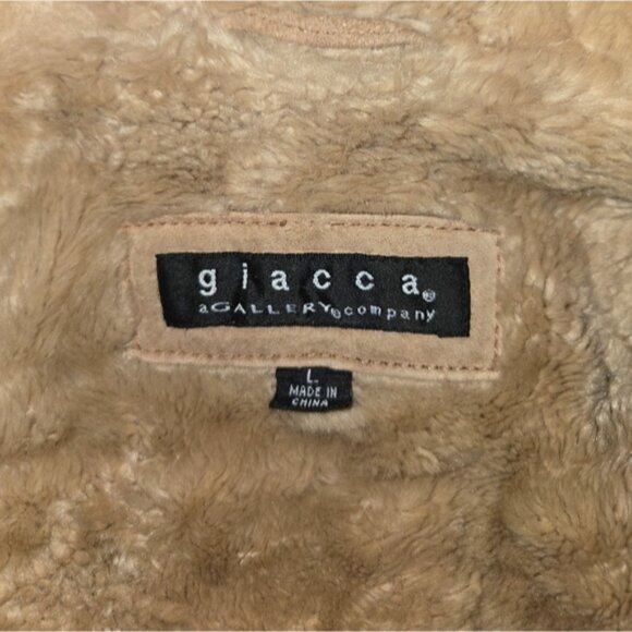 Giacca Vintage Leather Tan Faux Shearling Button Coat - Picture 5 of 13
